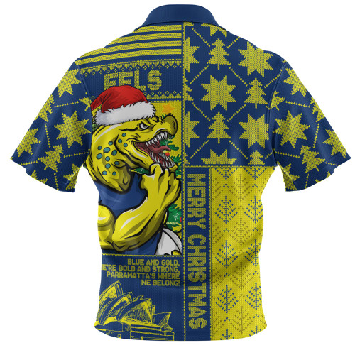 Parramatta Eels Zip Polo Shirt Christmas Magic Knit Style Winter Glow