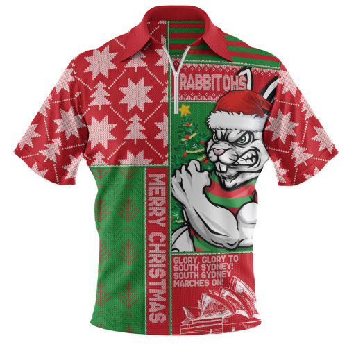 South Sydney Rabbitohs Zip Polo Shirt Christmas Magic Knit Style Winter Glow