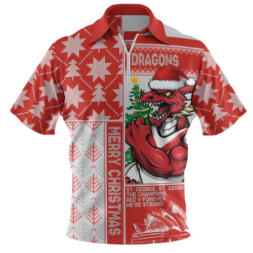 St. George Illawarra Dragons Zip Polo Shirt Christmas Magic Knit Style Winter Glow