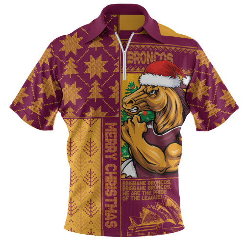 Brisbane Broncos Zip Polo Shirt Christmas Magic Knit Style Winter Glow