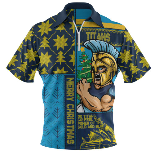 Gold Coast Titans Zip Polo Shirt Christmas Magic Knit Style Winter Glow