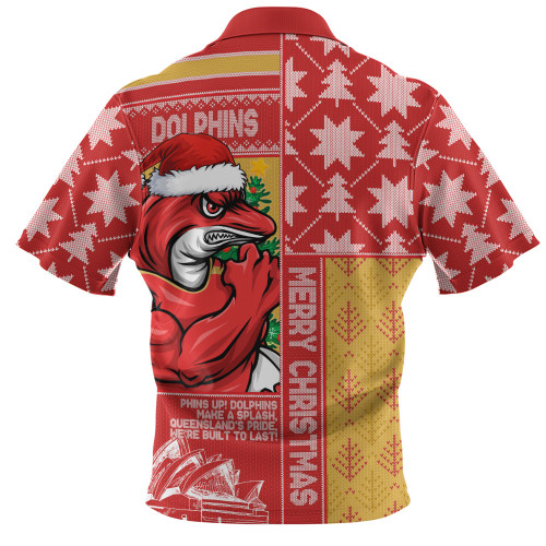 Redcliffe Dolphins Zip Polo Shirt Christmas Magic Knit Style Winter Glow
