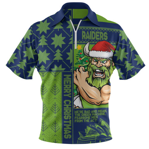 Canberra Raiders Zip Polo Shirt Christmas Magic Knit Style Winter Glow