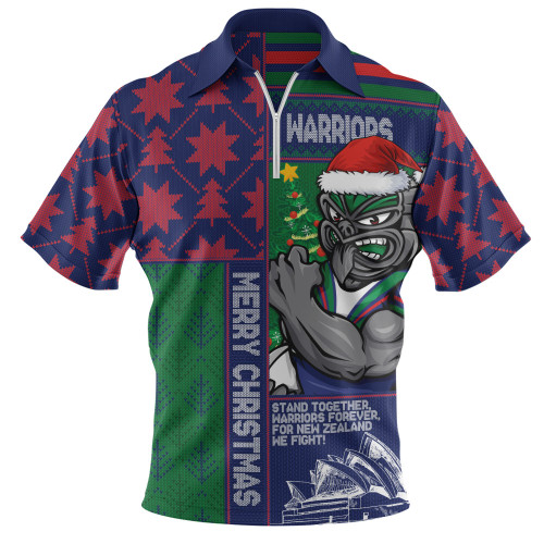 New Zealand Warriors Zip Polo Shirt Christmas Magic Knit Style Winter Glow