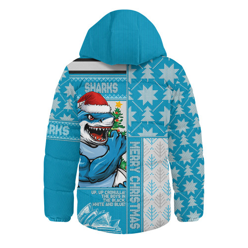 Cronulla-Sutherland Sharks Hooded Padded Jacket Christmas Magic Knit Style Winter Glow Cronulla-Sutherland Sharks Hooded Padded Jacket Christmas Magic Knit Style Winter Glow