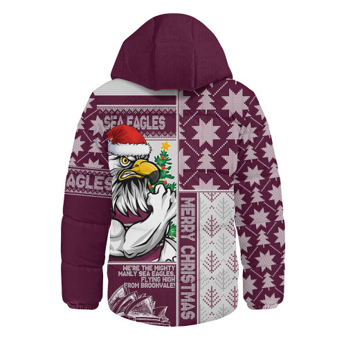 Manly Warringah Sea Eagles Hooded Padded Jacket Christmas Magic Knit Style Winter Glow