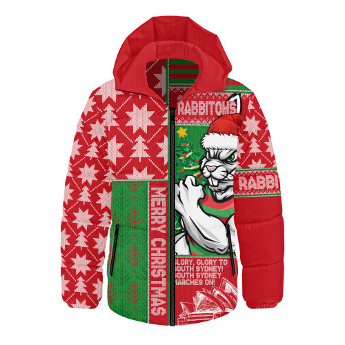 South Sydney Rabbitohs Hooded Padded Jacket Christmas Magic Knit Style Winter Glow South Sydney Rabbitohs Hooded Padded Jacket Christmas Magic Knit Style Winter Glow