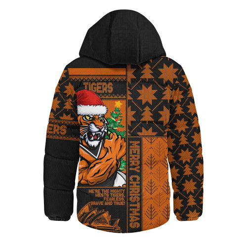 Wests Tigers Hooded Padded Jacket Christmas Magic Knit Style Winter Glow