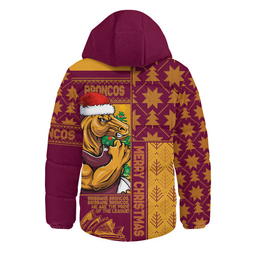 Brisbane Broncos Hooded Padded Jacket Christmas Magic Knit Style Winter Glow