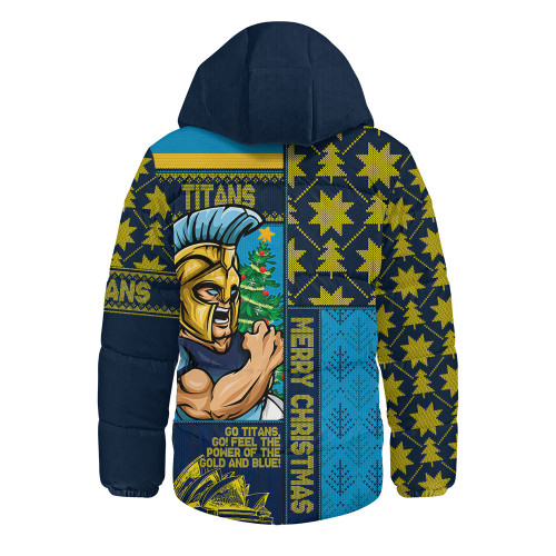 Gold Coast Titans Hooded Padded Jacket Christmas Magic Knit Style Winter Glow