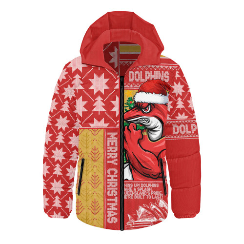 Redcliffe Dolphins Hooded Padded Jacket Christmas Magic Knit Style Winter Glow