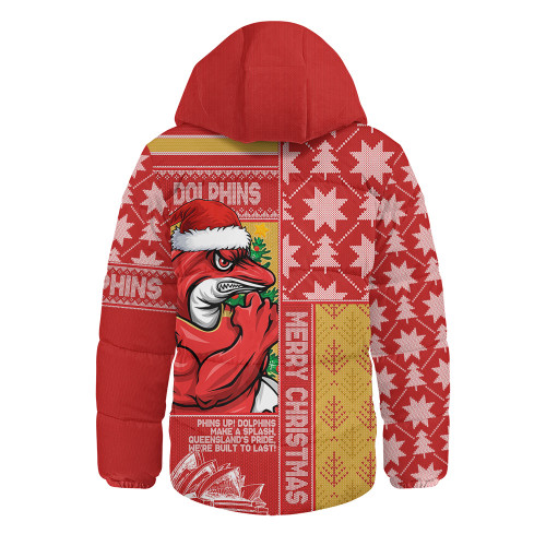 Redcliffe Dolphins Hooded Padded Jacket Christmas Magic Knit Style Winter Glow
