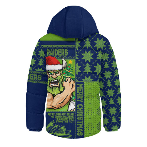 Canberra Raiders Hooded Padded Jacket Christmas Magic Knit Style Winter Glow