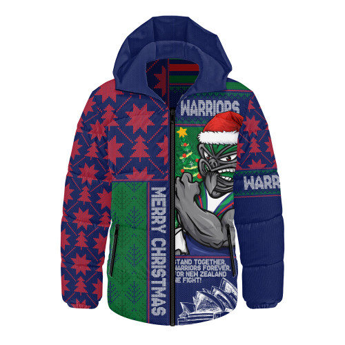 New Zealand Warriors Hooded Padded Jacket Christmas Magic Knit Style Winter Glow