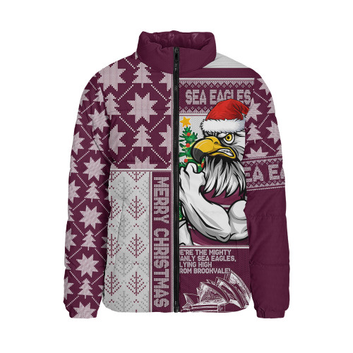 Manly Warringah Sea Eagles Padded Jacket Christmas Magic Knit Style Winter Glow