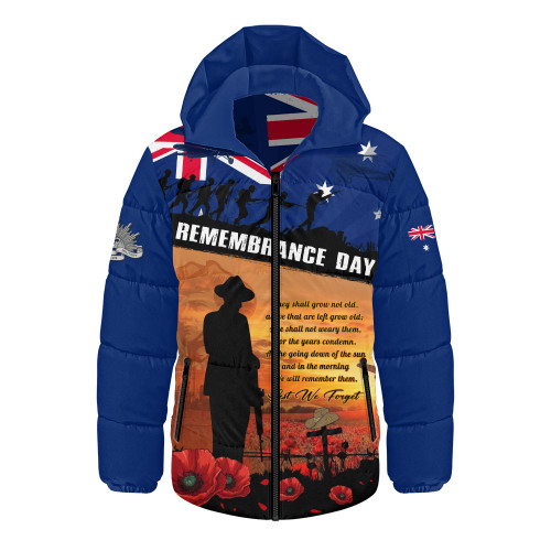 Australia Hooded Padded Jacket Remembrance Day Australia Honour The Fallen Australia Hooded Padded Jacket Remembrance Day Australia Honour The Fallen