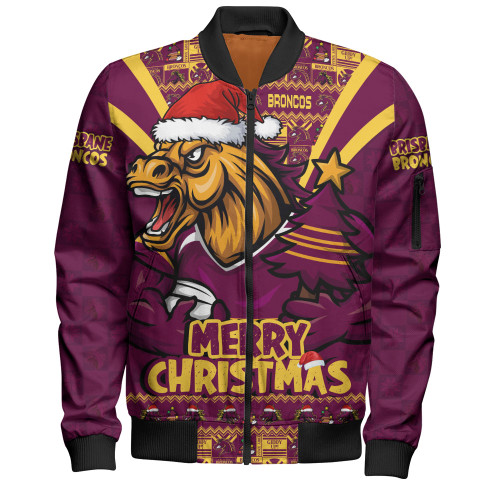 Brisbane Broncos Bomber Jacket Merry Christmas Festive Spirit Edition