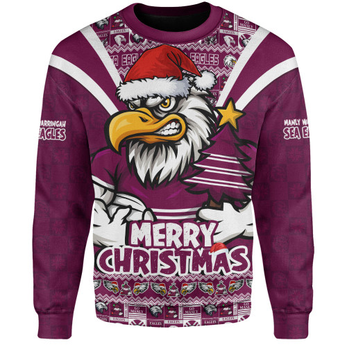 Manly Warringah Sea Eagles Sweatshirt Merry Christmas Festive Spirit Edition Manly Warringah Sea Eagles Sweatshirt Merry Christmas Festive Spirit Edition
