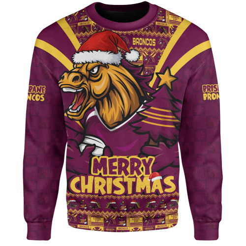 Brisbane Broncos Sweatshirt Merry Christmas Festive Spirit Edition Brisbane Broncos Sweatshirt Merry Christmas Festive Spirit Edition