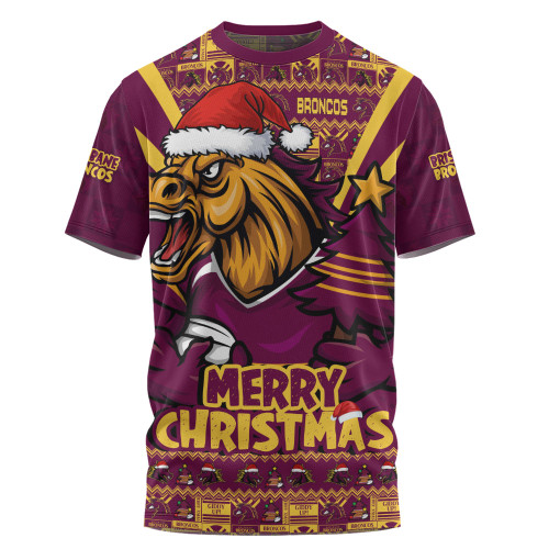 Brisbane Broncos T-Shirt Merry Christmas Festive Spirit Edition Brisbane Broncos T-Shirt Merry Christmas Festive Spirit Edition