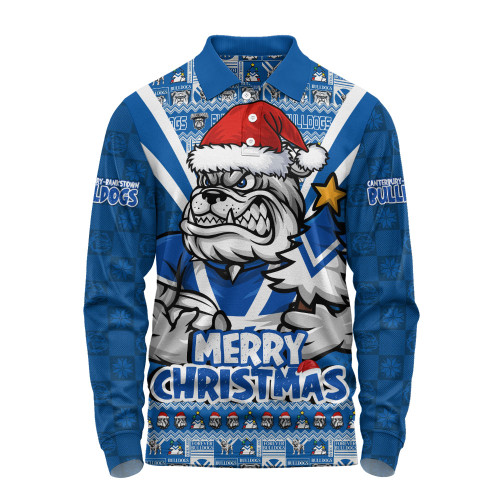 Canterbury-Bankstown Bulldogs Long Sleeve Polo Shirt Merry Christmas Festive Spirit Edition Canterbury-Bankstown Bulldogs Long Sleeve Polo Shirt Merry Christmas Festive Spirit Edition