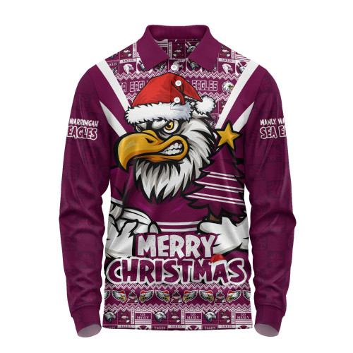 Manly Warringah Sea Eagles Long Sleeve Polo Shirt Merry Christmas Festive Spirit Edition Manly Warringah Sea Eagles Long Sleeve Polo Shirt Merry Christmas Festive Spirit Edition
