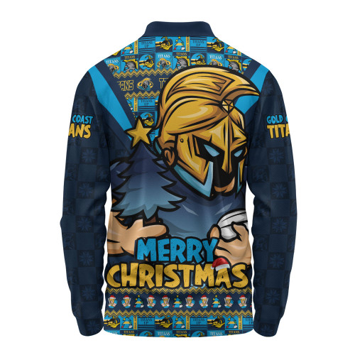 Gold Coast Titans Long Sleeve Polo Shirt Merry Christmas Festive Spirit Edition Gold Coast Titans Long Sleeve Polo Shirt Merry Christmas Festive Spirit Edition