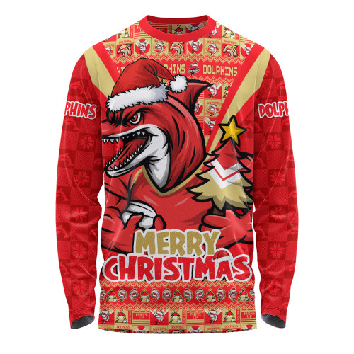 Redcliffe Dolphins Long Sleeve T-shirt Merry Christmas Festive Spirit Edition Redcliffe Dolphins Long Sleeve T-shirt Merry Christmas Festive Spirit Edition