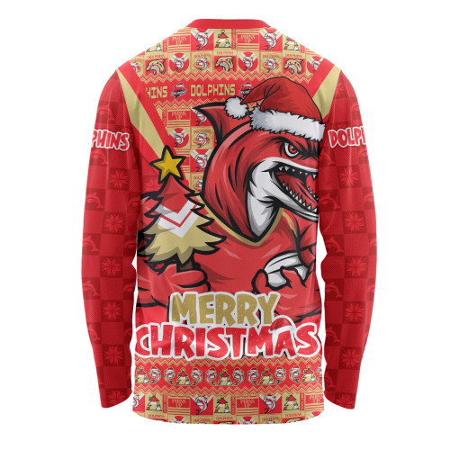 Redcliffe Dolphins Long Sleeve T-shirt Merry Christmas Festive Spirit Edition Redcliffe Dolphins Long Sleeve T-shirt Merry Christmas Festive Spirit Edition