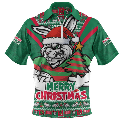 South Sydney Rabbitohs Zip Polo Shirt Merry Christmas Festive Spirit Edition South Sydney Rabbitohs Zip Polo Shirt Merry Christmas Festive Spirit Edition