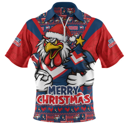 Sydney Roosters Zip Polo Shirt Merry Christmas Festive Spirit Edition Sydney Roosters Zip Polo Shirt Merry Christmas Festive Spirit Edition