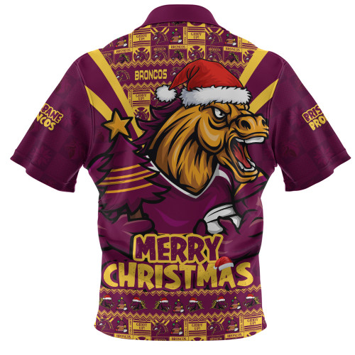 Brisbane Broncos Zip Polo Shirt Merry Christmas Festive Spirit Edition