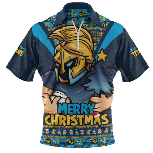 Gold Coast Titans Zip Polo Shirt Merry Christmas Festive Spirit Edition