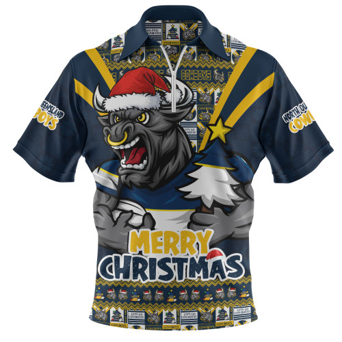 North Queensland Cowboys Zip Polo Shirt Merry Christmas Festive Spirit Edition North Queensland Cowboys Zip Polo Shirt Merry Christmas Festive Spirit Edition