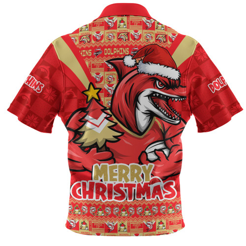 Redcliffe Dolphins Zip Polo Shirt Merry Christmas Festive Spirit Edition Redcliffe Dolphins Zip Polo Shirt Merry Christmas Festive Spirit Edition