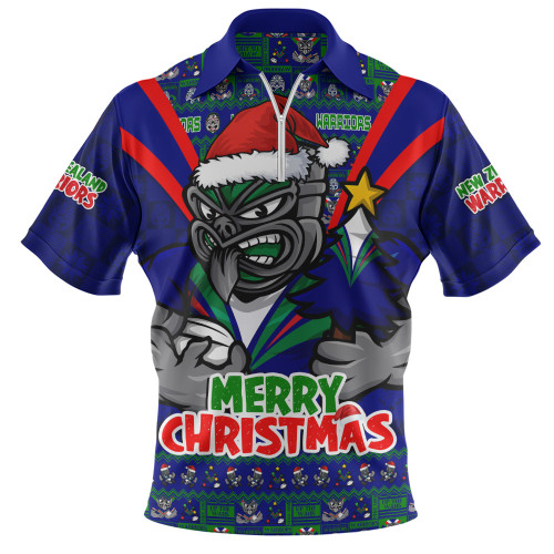 New Zealand Warriors Zip Polo Shirt Merry Christmas Festive Spirit Edition New Zealand Warriors Zip Polo Shirt Merry Christmas Festive Spirit Edition