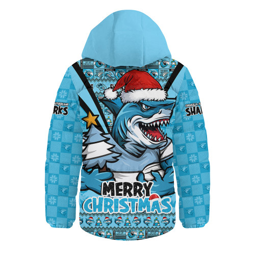 Cronulla-Sutherland Sharks Hooded Padded Jacket Merry Christmas Festive Spirit Edition Cronulla-Sutherland Sharks Hooded Padded Jacket Merry Christmas Festive Spirit Edition