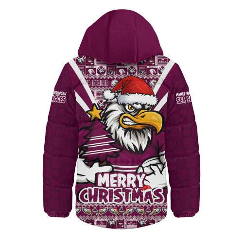 Manly Warringah Sea Eagles Hooded Padded Jacket Merry Christmas Festive Spirit Edition