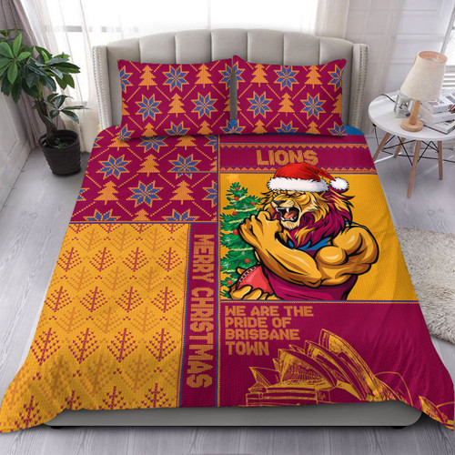 Brisbane Lions Bedding Set Christmas Magic Knit Style Winter Glow Brisbane Lions Bedding Set Christmas Magic Knit Style Winter Glow