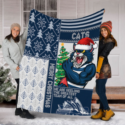 Geelong Cats Blanket Christmas Magic Knit Style Winter Glow