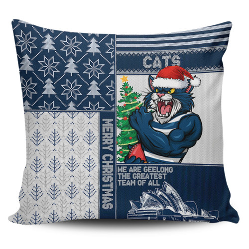 Geelong Cats Pillow Cases Christmas Magic Knit Style Winter Glow