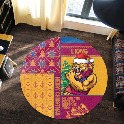 Brisbane Lions Round Rug Christmas Magic Knit Style Winter Glow Brisbane Lions Round Rug Christmas Magic Knit Style Winter Glow