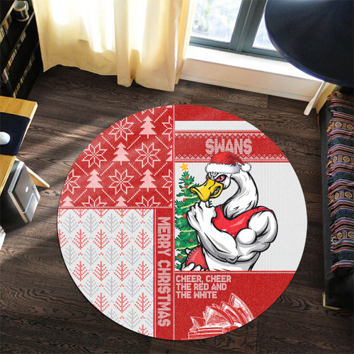 Sydney Swans Round Rug Christmas Magic Knit Style Winter Glow Sydney Swans Round Rug Christmas Magic Knit Style Winter Glow