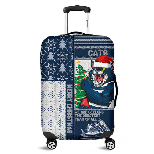 Geelong Cats Luggage Cover Christmas Magic Knit Style Winter Glow
