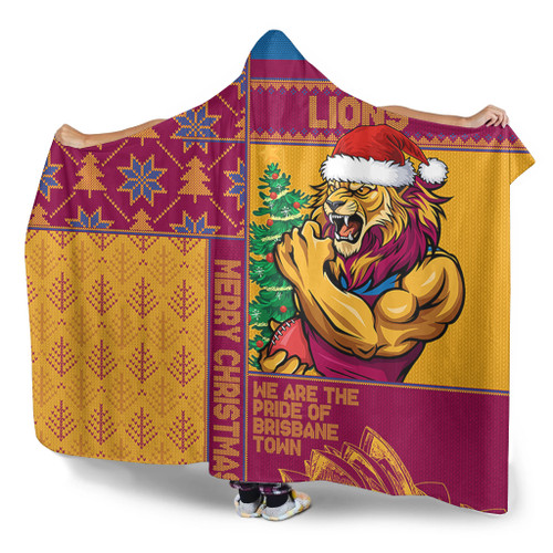 Brisbane Lions Hooded Blanket Christmas Magic Knit Style Winter Glow Brisbane Lions Hooded Blanket Christmas Magic Knit Style Winter Glow