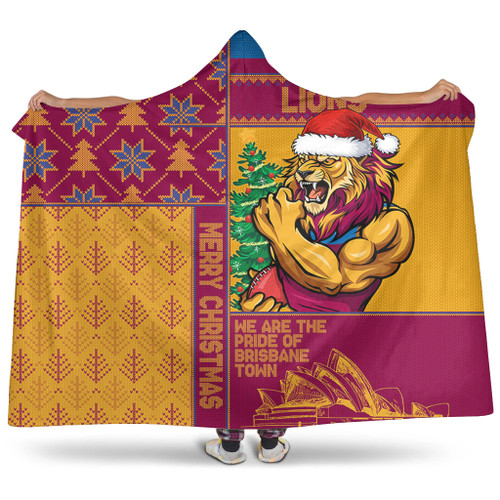 Brisbane Lions Hooded Blanket Christmas Magic Knit Style Winter Glow Brisbane Lions Hooded Blanket Christmas Magic Knit Style Winter Glow