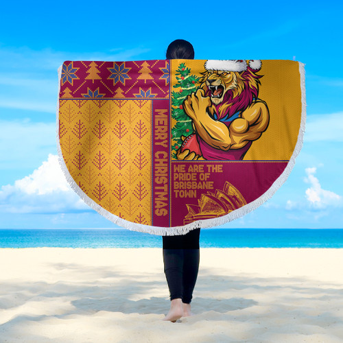 Brisbane Lions Beach Blanket Christmas Magic Knit Style Winter Glow Brisbane Lions Beach Blanket Christmas Magic Knit Style Winter Glow