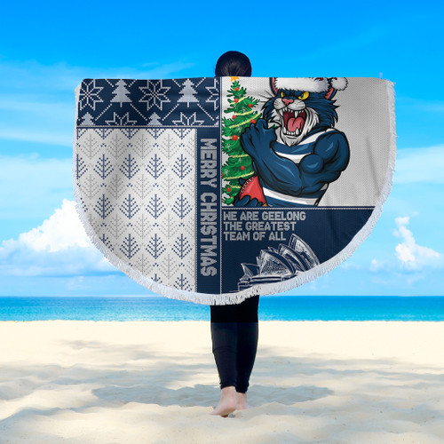 Geelong Cats Beach Blanket Christmas Magic Knit Style Winter Glow