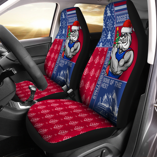Western Bulldogs Car Seat Cover Christmas Magic Knit Style Winter Glow