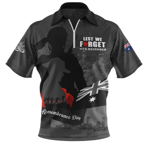 Australia Zip Polo Shirt Remembrance Day 11th November Tribute Edition